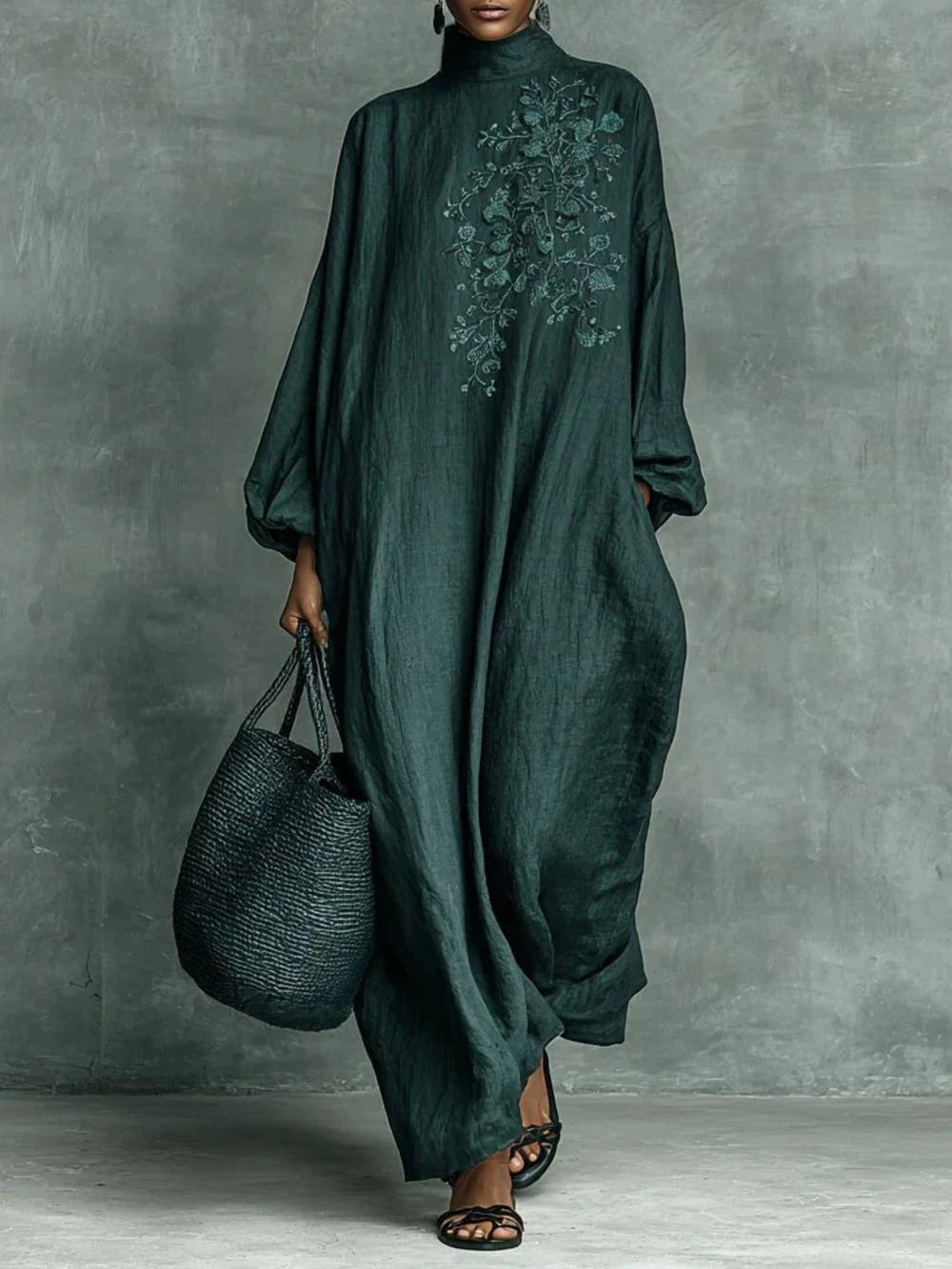 ZARA Digital Print Vintage Cotton Linen Frog Button Qipao Tea Dress